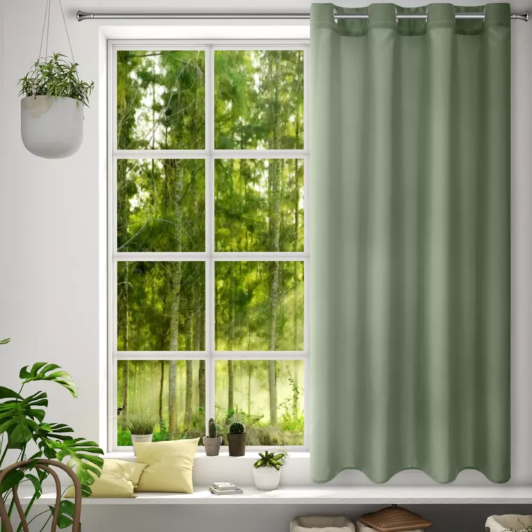 Zasłona oliwkowa z matowej gładkiej tkaniny 140x175 cm przelotka - RITA