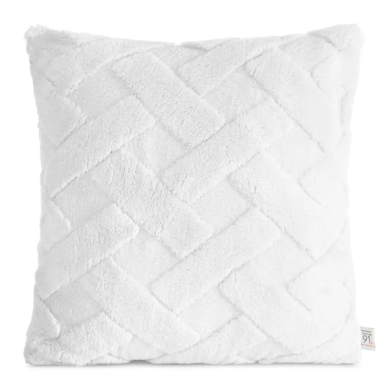 Poszewka na poduszkę 45x45 cm biała z miękkiego pluszu zdobiona wypukłym wzorem CARO DESIGN 91