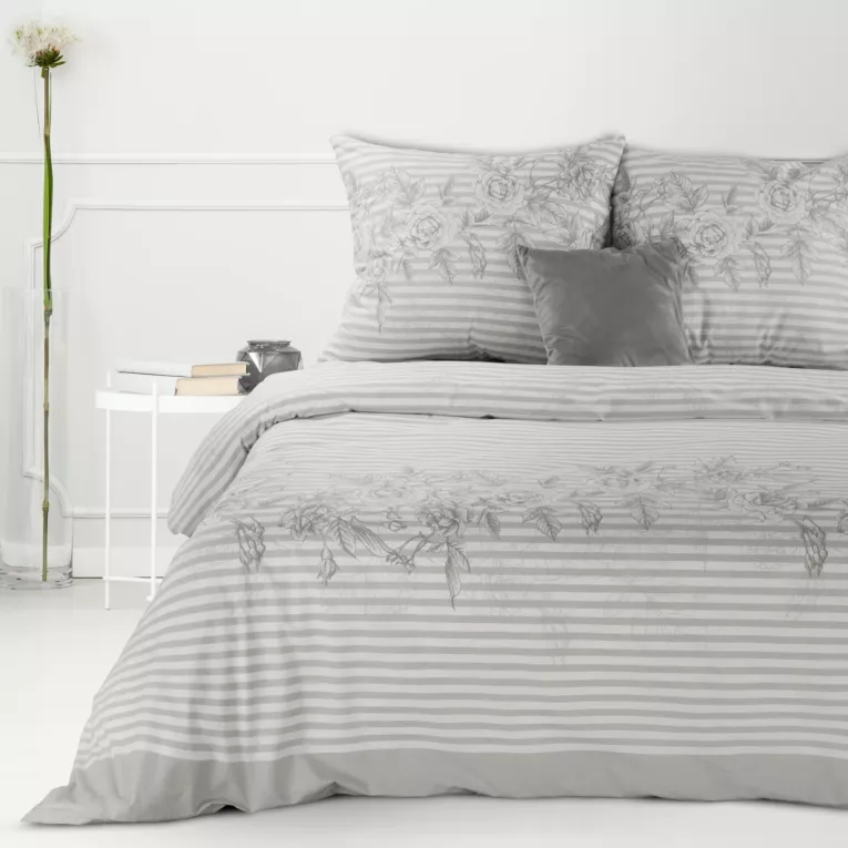 Pościel 160x200 cm bawełniana kolor jasnopopielaty w stylu rustykalnym SARA 8