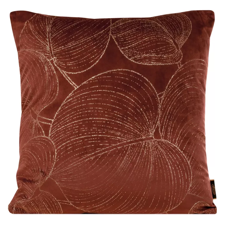 Poszewka na poduszkę 45x45 cm welwetowa kolor bordowy ze złotym motywem liści BLINK 23