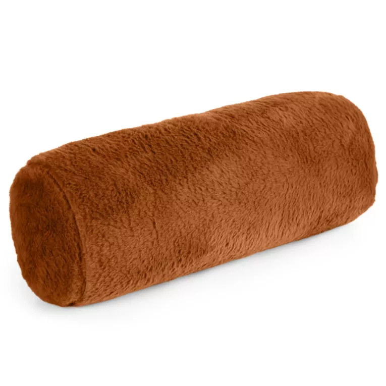Poduszka wałek 15x45 cm ceglasta z miękkiej futrzanej tkaniny  NINA