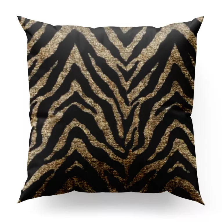 Poszewka szyta czarno złota z szenilowej tkaniny w zwierzęcy wzór przetykany błyszczącą nicią