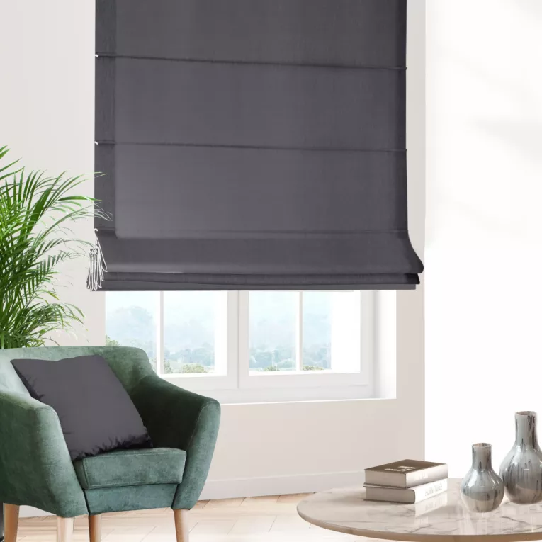 Roleta rzymska grafitowa z gładkiej tkaniny typu dimout