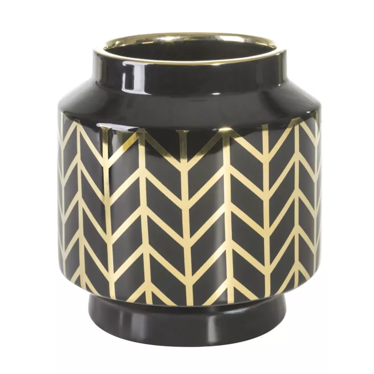 Wazon ceramiczny z geometrycznym wzorem czarno-złoty