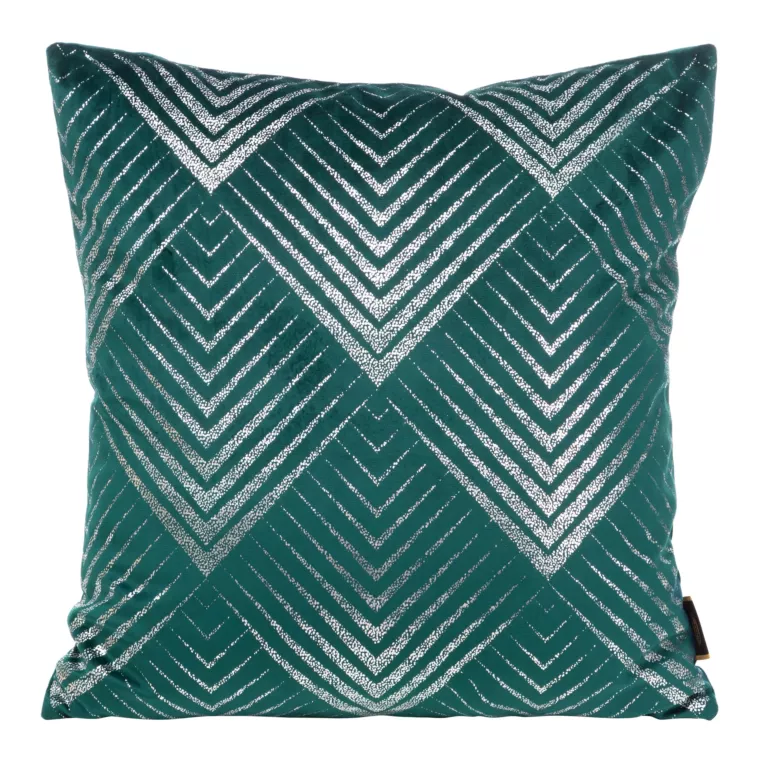 Poszewka na poduszkę 45x45 cm welwetowa ciemnoturkusowa ze srebrnym geometrycznym nadrukiem BLINK 36