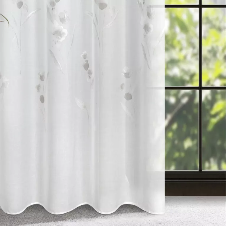 Firana z lekkiej etaminy zdobiona subtelnym kwiatowym wzorem 140x250 cm przelotka ISABEL