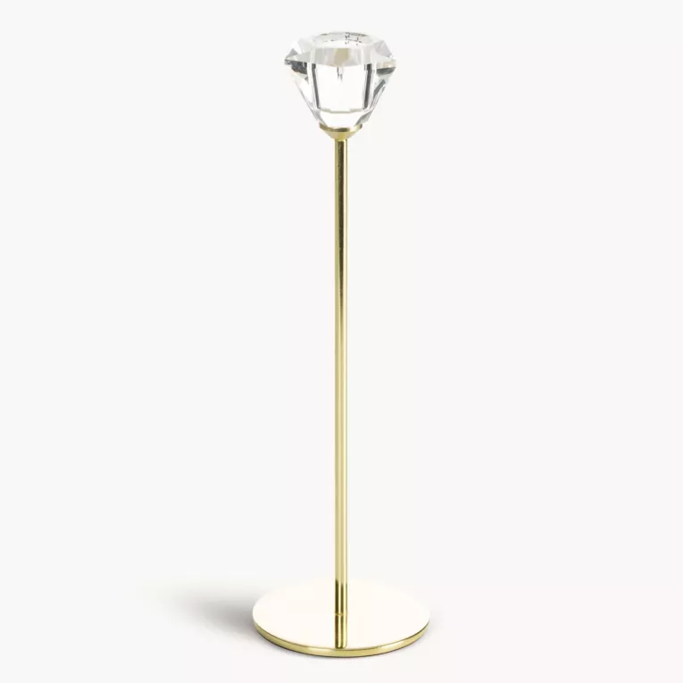 Świecznik dekoracyjny transparentny, złoty z subtelnym kryształem średnica 8x27 cm SALMA