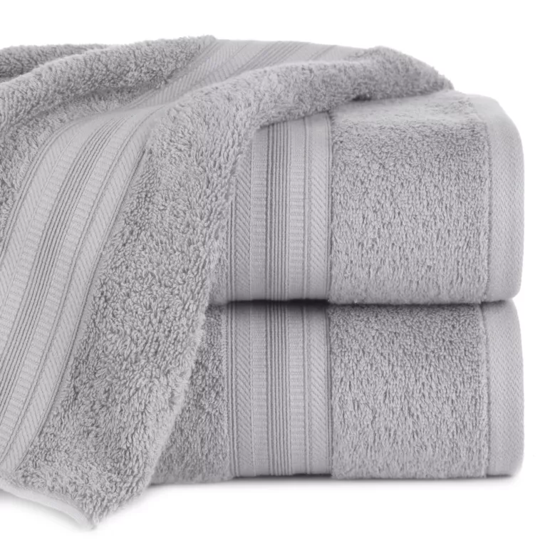 Ręcznik do rąk 30x50 cm bawełniany kolor srebrny z bordiurą w paski 550 g/m2 ELEN