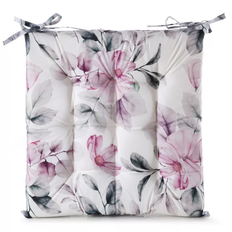 Poduszka na krzesło 40 x 40 x 5 cm wodoodporna kremowo, różowa zdobione roślinnym wzorem GARDEN