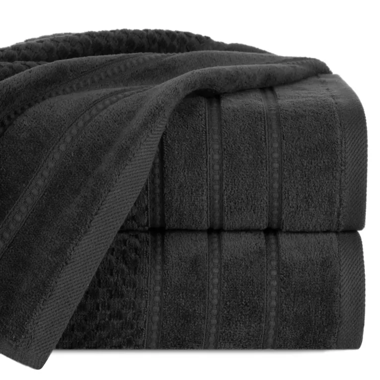 Ręcznik do rąk 30x50 cm bawełniany kolor czarny z ozdobną bordiurą w paseczki 500 g/m2 ADORE