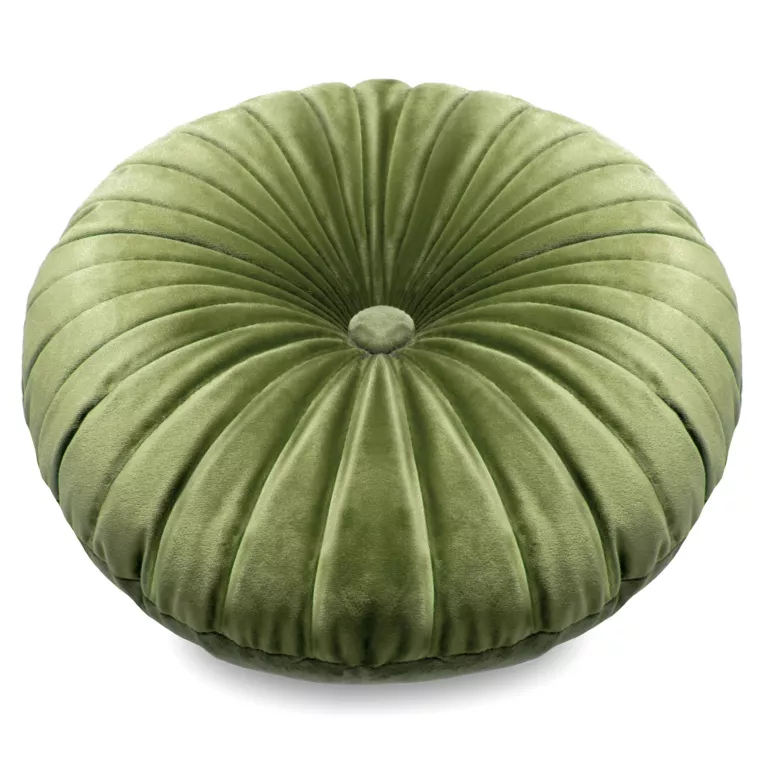 Poduszka okrągła średnica 40 cm welwetowa jasnozielona pikowana guzikiem  VELVET 40