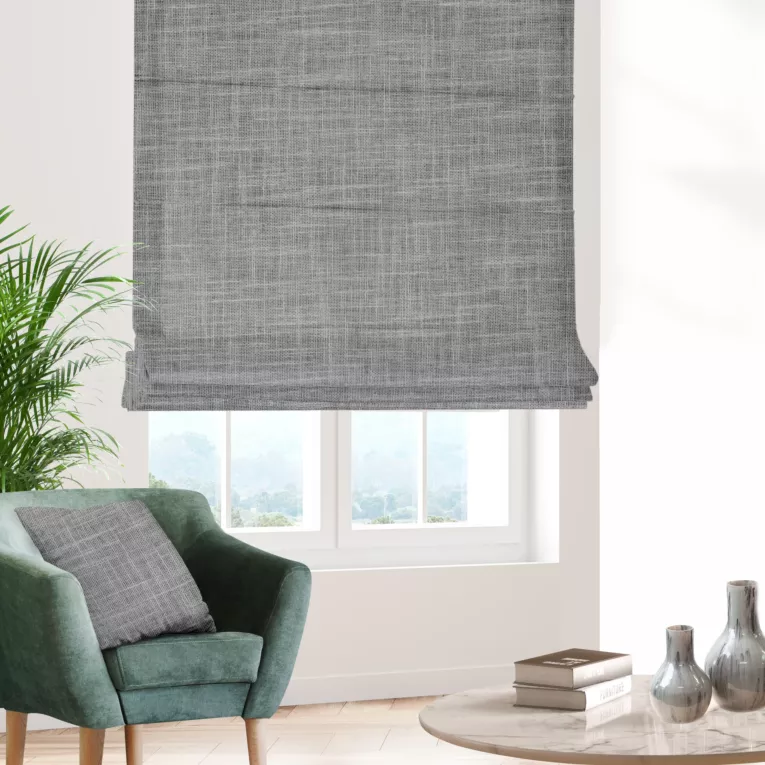 Roleta rzymska naturalno beżowa z tkaniny w stylu eko z domieszką lnu