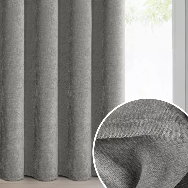 Zasłona szara z szenilowej tkaniny 140x270cm taśma - VANI