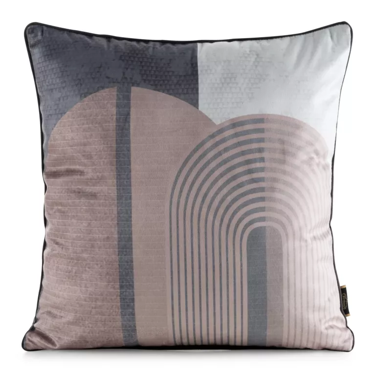 Poszewka na poduszkę 45x45 cm welwetowa, beżowo brązowa zdobiona nadrukiem geometrycznym VELVET 163 Eurofirany Premium