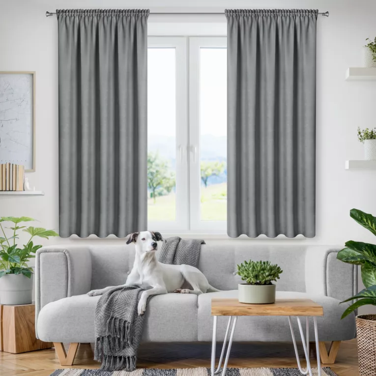 Zasłona szara z tkaniny welurowej 140x180 cm tunel Dora