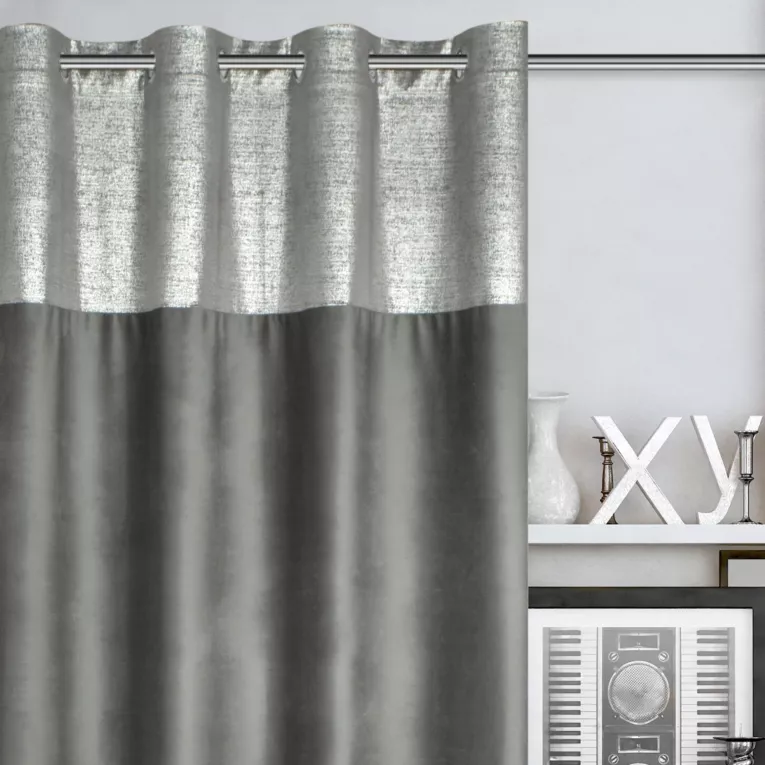 Zasłona stalowa z dekoracyjnym pasem, welwetowa 140x250 cm przelotka PERI