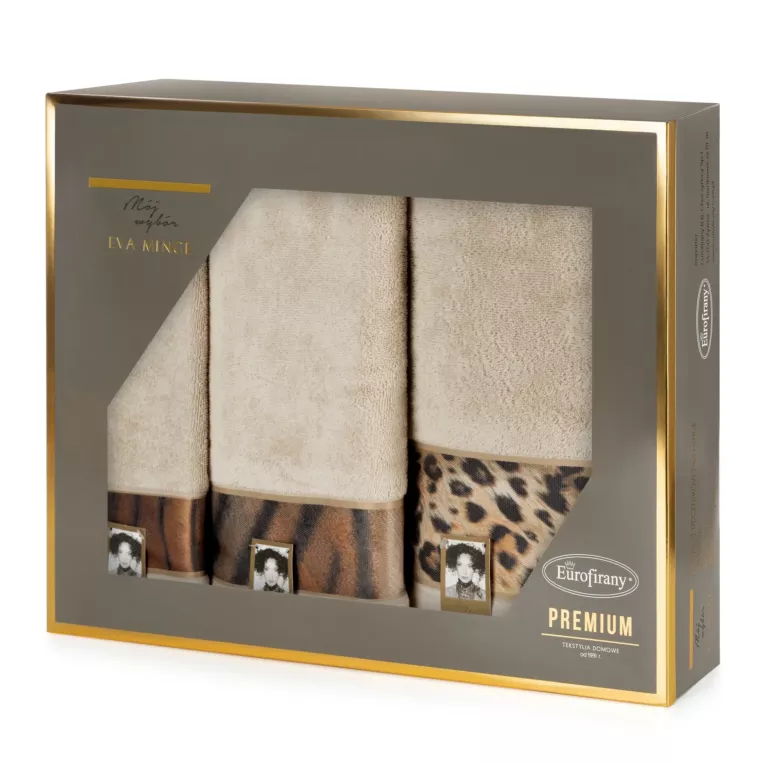 Zestaw ręczników bawełnianych na prezent 3 szt kolor beżowy, czarny 500 g/m2 Eva Minge 23
