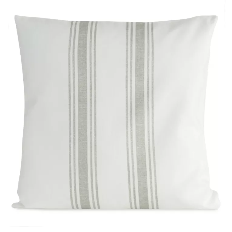 Poszewka na poduszkę 50x50 cm bawełniana z dodatkiem lnu zdobiona subtelnym nadrukiem pasów kremowo, popielata LEN