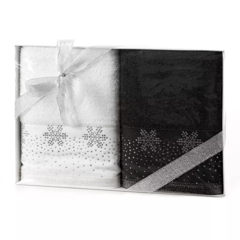 Zestaw ręczników światecznych bawełnianych 2 szt 50x90 cm kolor biały,czarny 420 g/m2 JOY 10