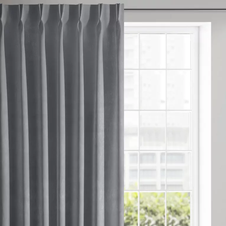 Zasłona gotowa INGRID z welwetu, imitacja FLEXA na szelkach