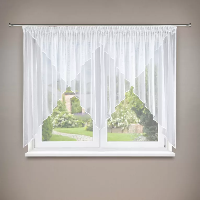 Dekoracja okienna biała z gładkiej markizety asymetryczna 400x160 cm MILENA
