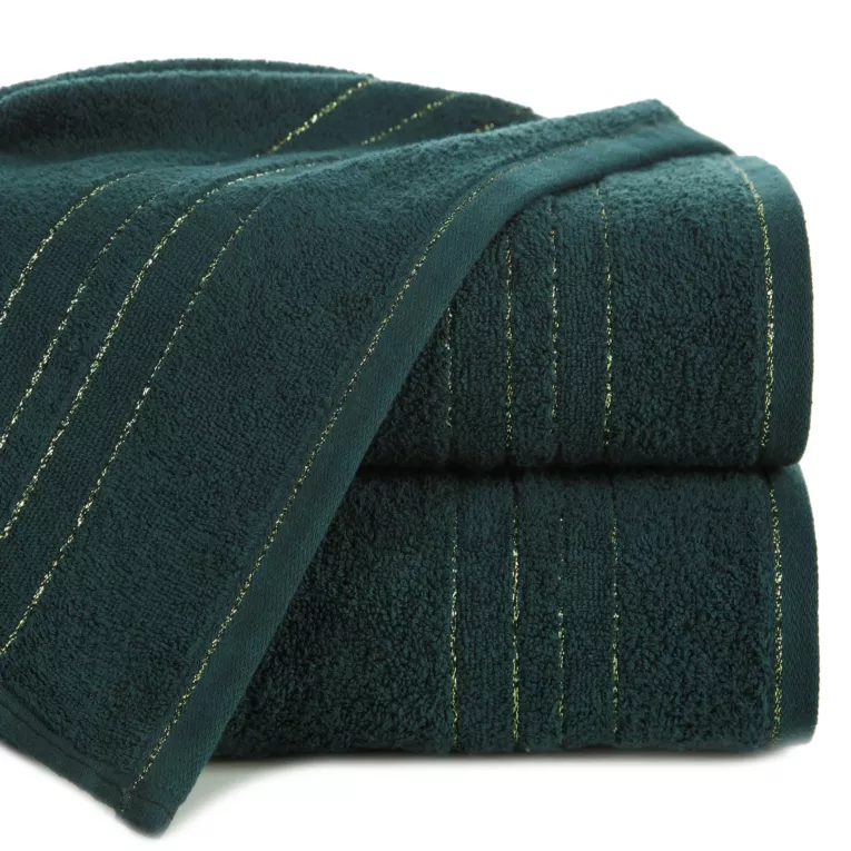 Ręcznik kąpielowy 70x140 cm bawełniany kolor ciemnozielony z bordiurą w paski podkreślone błyszczącą nicią 500 g/m2 GALA