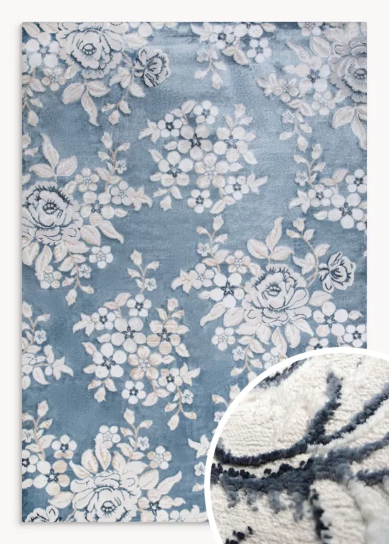 Dywan 80x150 cm niebiesko, kremowy z motywem kwiatów IMPRESIVE 1