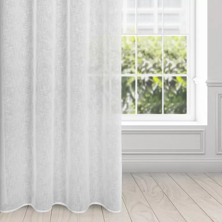 Zasłona biała z ozdobnym pasem w górnej części w stylu eko z etaminy 140x250 cm przelotka - VICKY