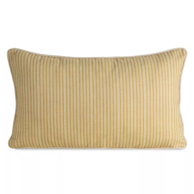 Poszewka na poduszkę 30x50 cm bawełniana z dodatkiem lnu zdobiona pasami żółto, kremowa LEN