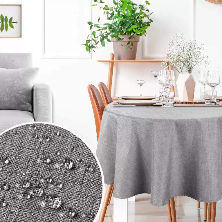 Okrągły obrus na stół średnica 150 cm srebrny wodoodporny - KATE