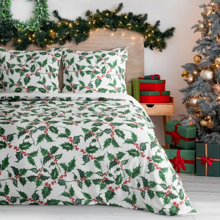 Pościel świąteczna 140x200 cm z mikrowłókna kolor biały, zielony TORI