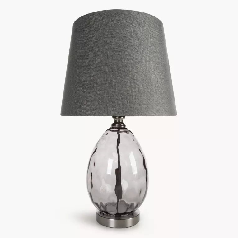 Lampa stołowa nocna grafitowa MAYA z podstawą z dymionego szkła