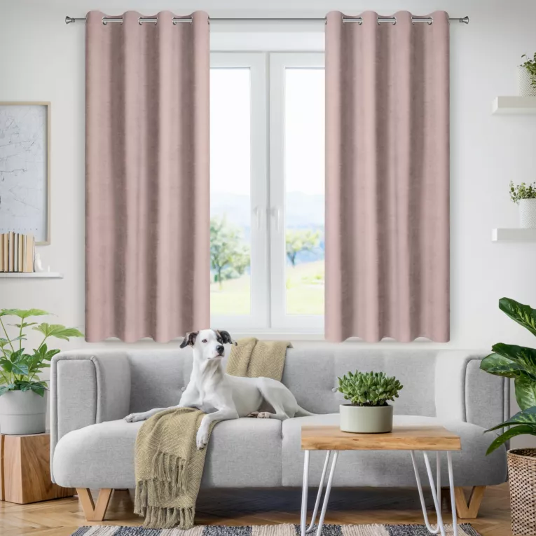 Zasłona różowa z tkaniny welurowej 120x180 cm przelotka - Dora