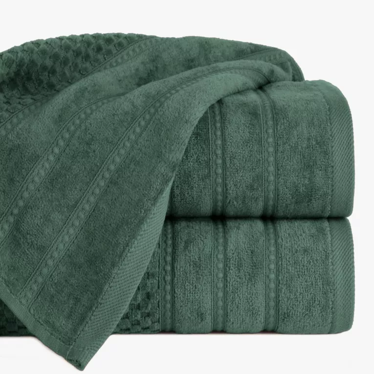 Ręcznik do rąk 30x50 cm bawełniany kolor zielony z ozdobną bordiurą w paseczki 500 g/m2 ADORE