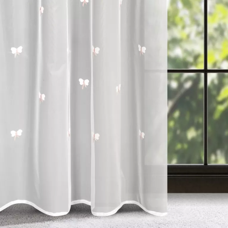 Firana dziecięca WENDY z kokardkami haftowanymi puszystą nicią