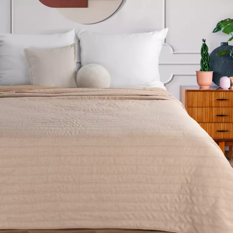 Narzuta imitująca len pomarańczowa pikowana metodą hot press 220x240 cm SELEN