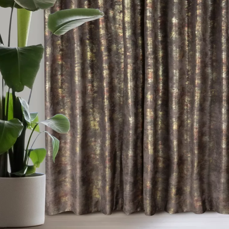 Komplet zasłon welwetowych brązowych 2 szt z przecieranym błyszczącym wzorem 147x263 cm flex 1:2 szerokość po zmarszczeniu