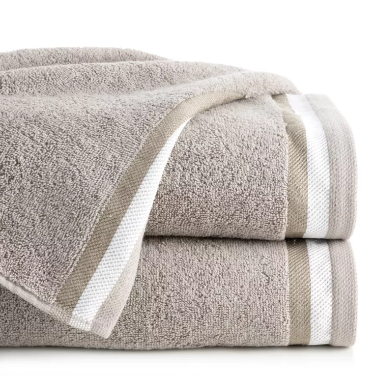 Ręcznik kąpielowy 50x90 cm bawełniany kolor beżowy z bordiurą w pasy 550 g/m2 NIKO