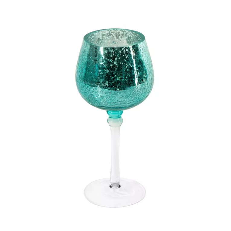 Świecznik szklany VERRE na wysmukłej nóżce z turkusowym kielichem