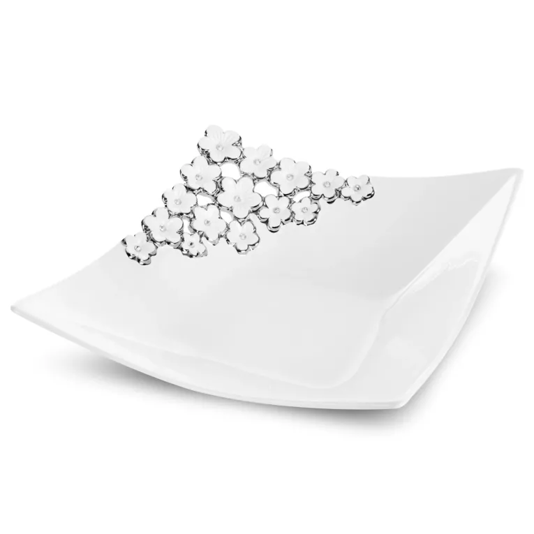 Misa ceramiczna ARIANA  zdobiona drobnymi kwiatkami ze srebrnymi akcentami