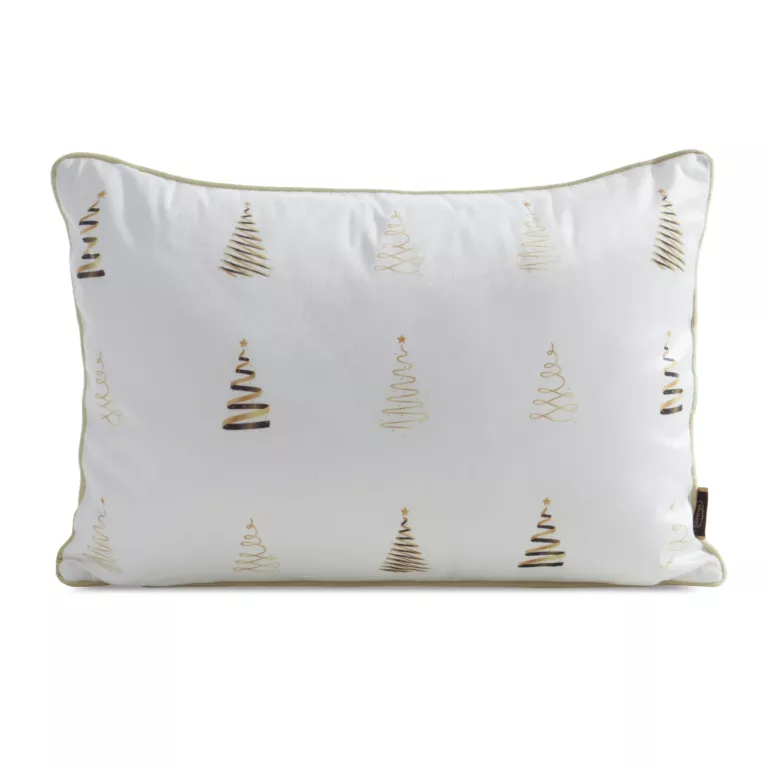 Poszewka na poduszkę świąteczna 30x50 cm welwetowa biało, złota zdobiona nadrukiem i ozdobną wypustką