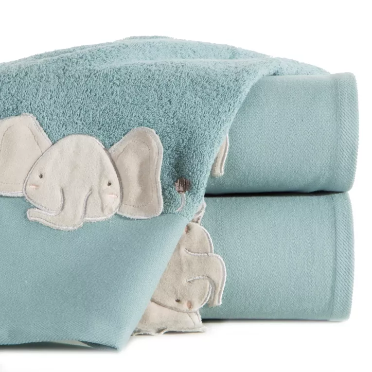 Ręcznik kąpielowy dziecięcy 50x90 cm bawełniany kolor niebieski z aplikacją słonika 480 g/m2 BABY 59