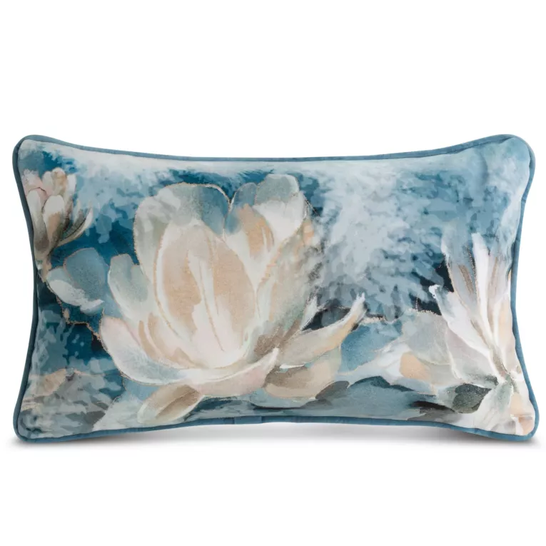 Poduszka 30 x 50 cm welwetowa niebiesko, beżowe z designerskim nadrukiem i wypustką na brzegach EVA 4 EVA MINGE