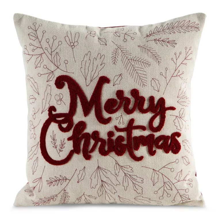 Poszewka na poduszkę 45x45 cm o płóciennej strukturze bordowo, kremowa z wypukłym mięciutkim napisem