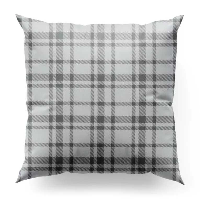 Poszewka szyta biało popielata z miękkiej tkaniny z nadrukiem w geometryczny wzór