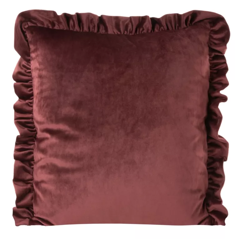 Poszewka na poduszkę 45x45 cm welwetowa, ciemnobordowa zdobiona na brzegach falbanami VELVET 25 Eurofirany Premium