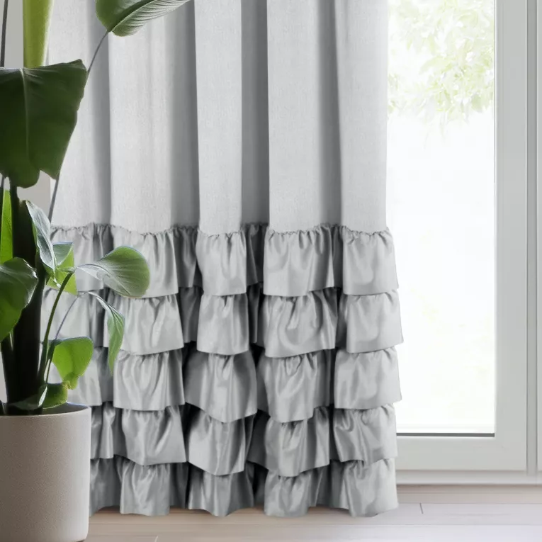 Zasłona welwetowa srebrna zdobiona falbanami 140x270 cm taśma - DANI