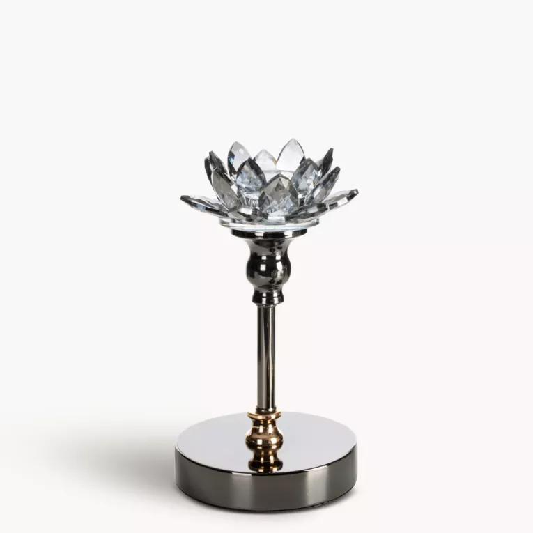 Świecznik dekoracyjny czarno, grafitowy o kształcie kwiatu lotosu średnica 12x19 cm DALIA