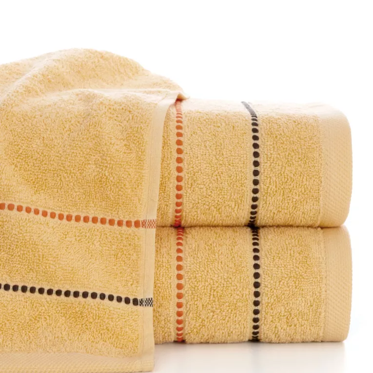 Ręcznik kąpielowy 70x140 cm bawełniany kolor jasnopomarańczowy z kontrastującymi paseczkami 500 g/m2 SUZI