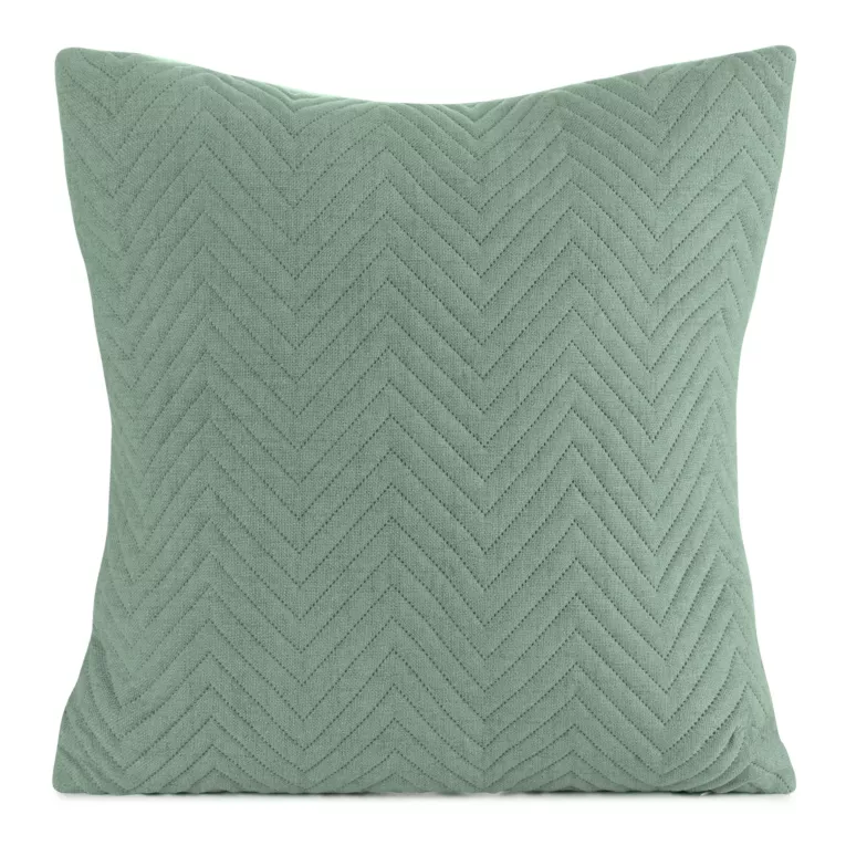 Poszewka na poduszkę 45x45 cm o strukturze lnu pikowana metodą hot press w wzór jodełki zielona LEN Eurofirany Premium